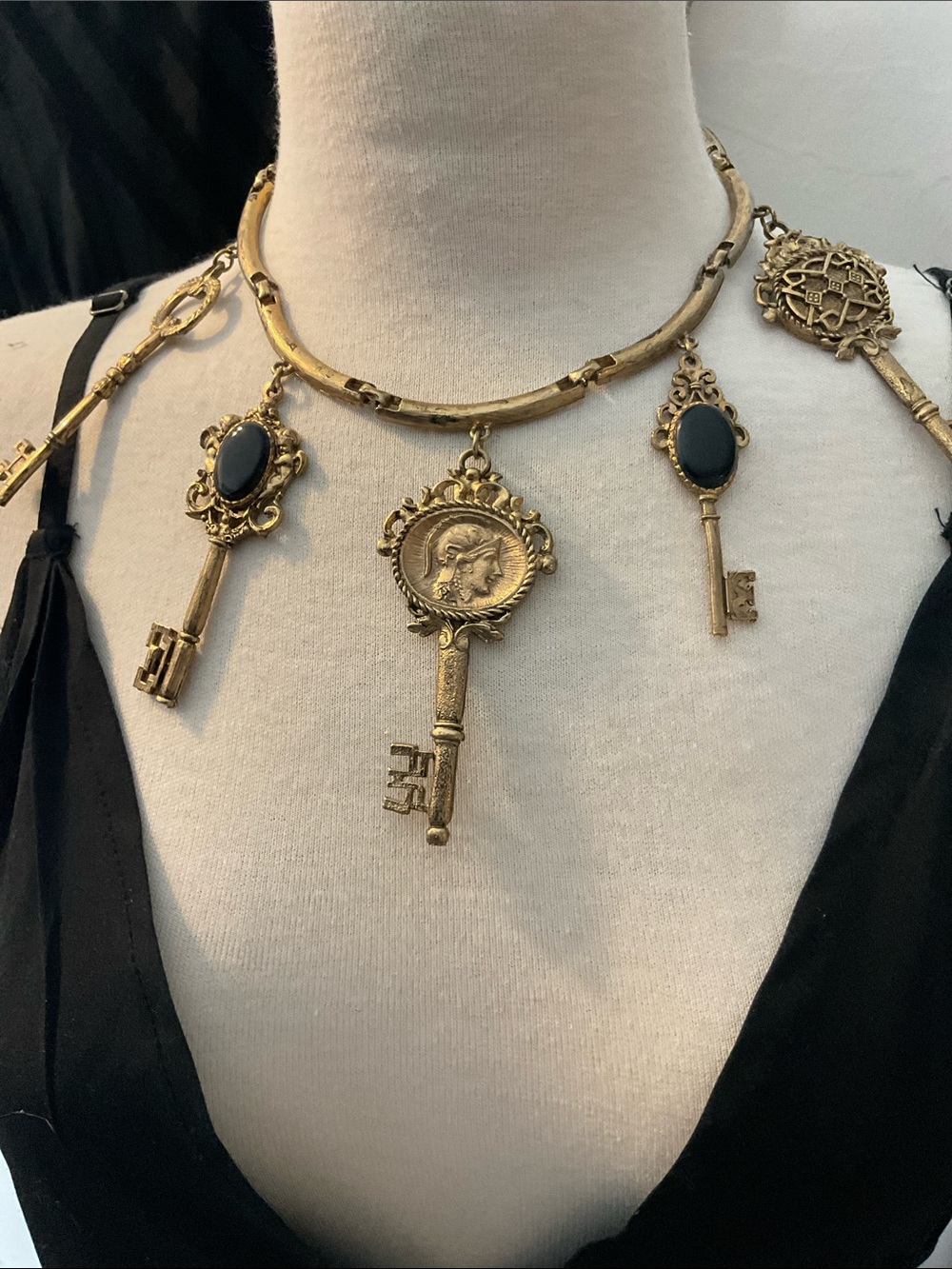Vintage Key Charm Brass Necklace - Picture 2 of 5
